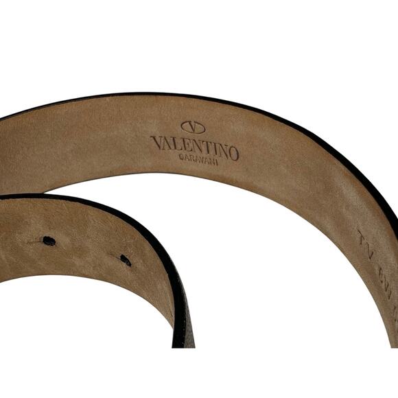 Valentino Garavani Beige Leather Black V Logo Buckle Waist Belt Size 75/30 main image 7